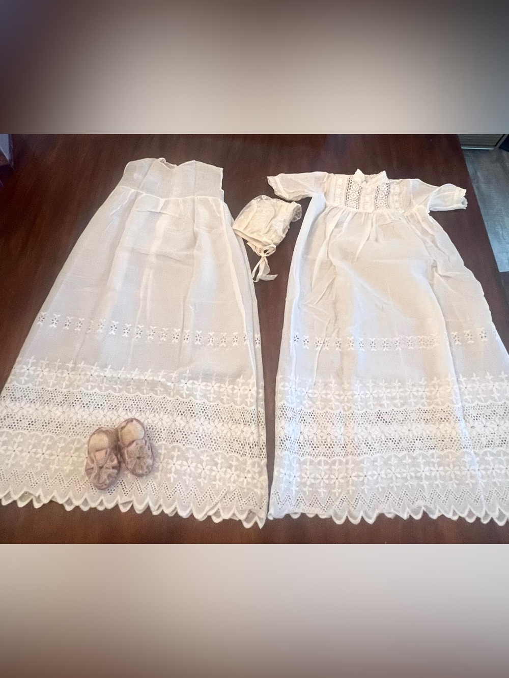 Vintage baby boy girl Eyelet Christening gown set with Bonnet &  Booties baptism